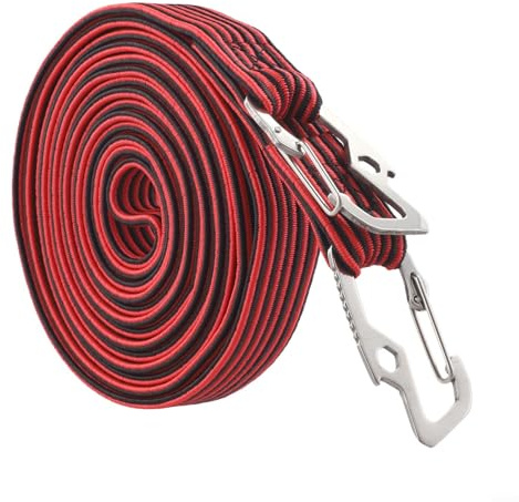 Cuerda elástica multiusos para exteriores con ganchos de metal para una seguridad fiable del artículo (rojo, 4 metros)