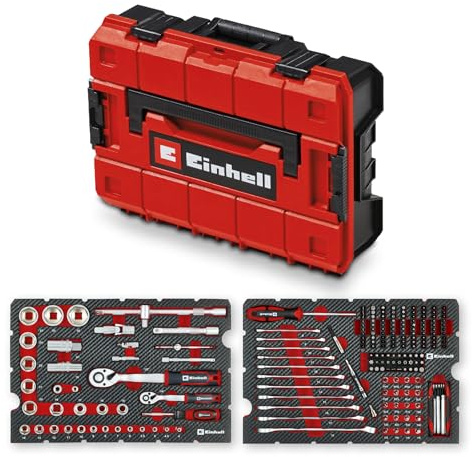 Originale Einhell Valigetta Attrezzi Meccanica E-Case 201 pz (Multifunzione, Set Bit, Bussole, Cricchetti, Chiavi, Sistema E-Case)