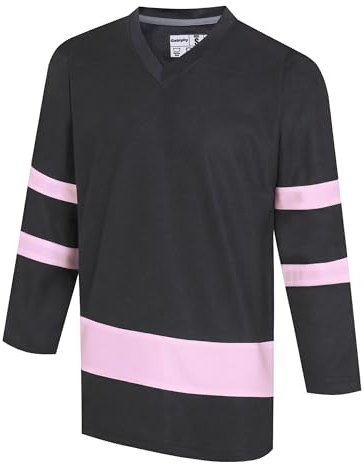 Gabiphy Boys Ice Hockey Jerseys for Men Women Unisex Friends Casual T-Shirt Hockey Game Tops College Sport Retro Outfits Black Jersey-Light Pink Stripe,Men Size XX-Large