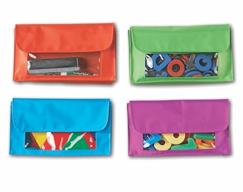 Learning Resources Pochettes de Rangement magnétiques, Ensemble de 4, pour Tableau Blanc et Surfaces métalliques, Organisation Classe et Bureau, dès 3 Ans