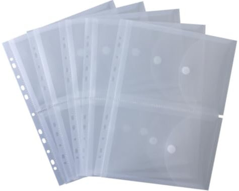 2 Dokumententaschen A5 auf A4 quer / 5 Stück/transparent klar - Dokumentenmappe zum Abheften mit EURO-Lochung, Abheftrand, Klappe und Klettverschluss
