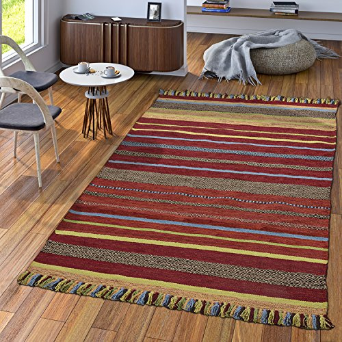 TT Home Handvävd Matta Vardagsrum Natur Vävmatta Kelim Bomull Randig Flerfärgad, Storlek:120x170 cm