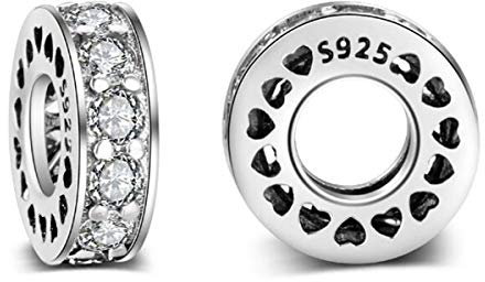 YASHUO Jewellery 2 PCS Solid 925 Sterling Silver Beads Rubber Spacer Focal Round Stopper Beads for Charm Bracelets European Story Charm (Black Crystal Spacer Beads)