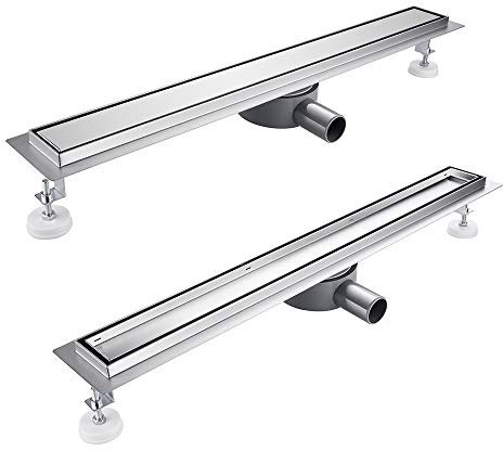 Duschrinne, doppelseitig, 360° Siphon mit Geruchsstop und Haarsieb, befliesbar, Ablaufrinne aus Edelstahl, Bodenablauf, Komplettset mit Bodenbefestigung, für Badezimmer 60cm