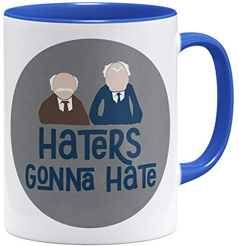 OM3® Haters Gonna Hate Kaffee-Tasse mit Spruch | Keramik Becher | 11oz 325ml | Beidseitig Bedruckt | Blau