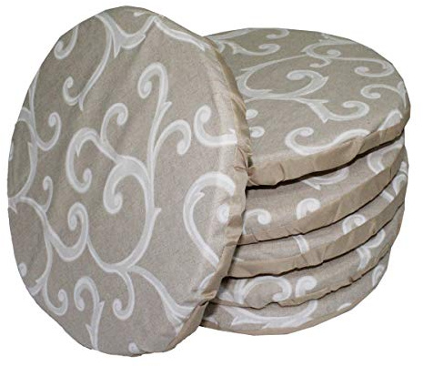 Russo Tessuti 6 Cuscini Sedie Cucina Coprisedia Imbottiti Rotondi Ghirigori Elastico-Beige