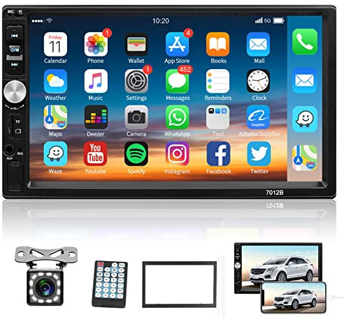 Radio Coche 2 DIN Bluetooth Estéreo para Automóvil con 7 Pulgada Pantalla Táctil, Universal Reproductor de Coche con Cámara de Visión Trasera, Compatible con MirrorLink/Radio FM/USB/AUX/TF/SWC