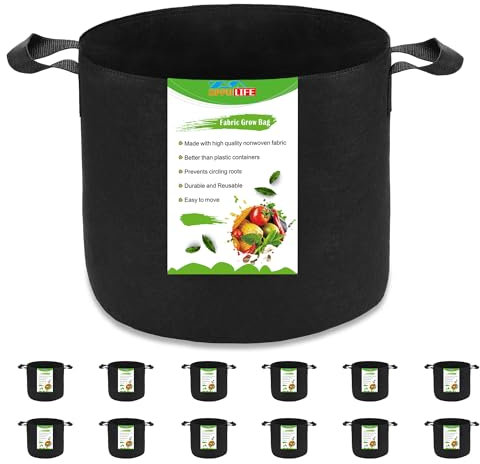 OPPOLIFE Lot de 12 Sacs de Culture pour Plantes de 10 litres, Pots en Tissu d'aération Robustes avec poignées pour Jardin et Plantation en extérieur (Noir)