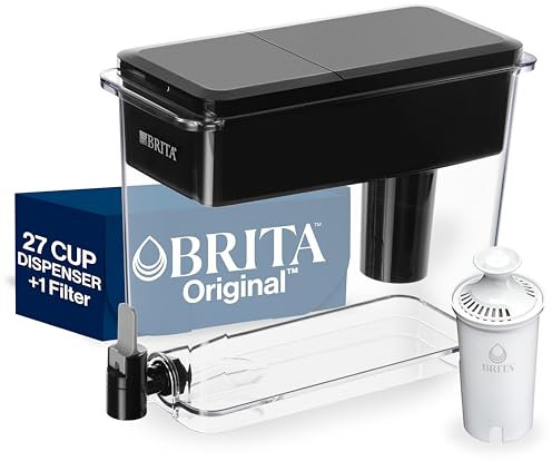 Brita Dispenser per filtro dell'acqua XL per rubinetto e acqua potabile con 1 filtro standard, durata 2 mesi, capacità 27 tazze, senza BPA, nero