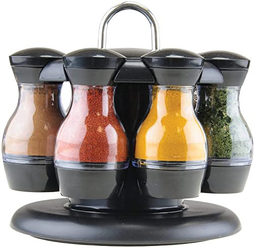 Homespired® 8 vasetti portaspezie girevole a carosello per spezie, coperchio retrattile, interruttore rotativo inferiore, organizer da cucina