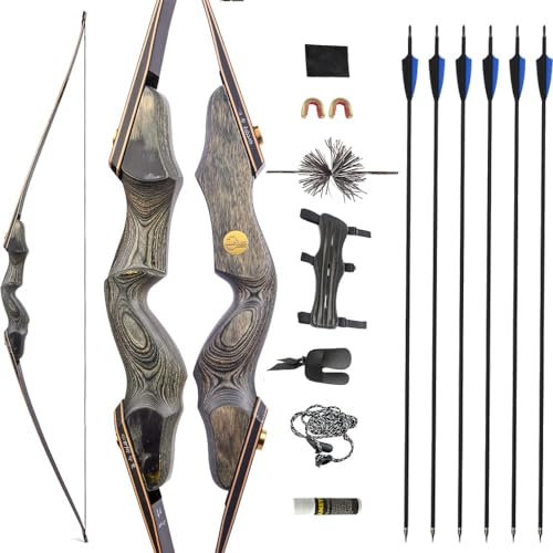 wolfman 60 Zoll Takedown Recurvebogen Set Erwachsene 25-50 Lbs BogenschießEn Jagdbogen Pfeil Und Bogen Set Erwachsene Sportbogen Langbogen Recurve Bogen und Pfeil Set Rechtehand (40Lbs, Bogenset)