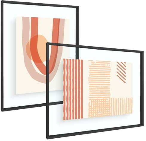 Frametory, 16x20 Floating Picture Frame - Metal Photo Frame - Real Glass - for Wall Mount or Tabletop Displays (Black, 2 Pack)