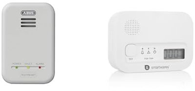 ABUS Gasmelder GWM100ME für Gasthermen - Erdgas (Methan) / Stadtgas - Alarmlautstärke 85 dB - weiß - 81443 & Smartwares Kohlenmonoxid melder, 10 Jahre Sensor, mit Display und Testknopf - FGA-13041