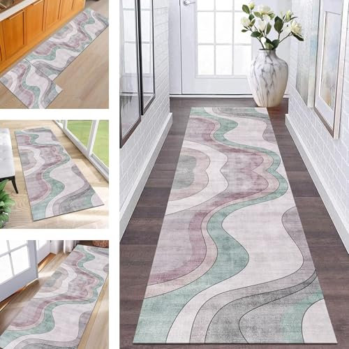 Teppich Läufer Küche Flur Waschbar Rutschfest Teppichläufer 50X150CM Meterware Läufer Teppich Rosa Grün Grau Flurteppich Kinderzimmer Schlafzimmer Wohnzimmer Küchenläufer Teppich Anpassbar Dauerhaft