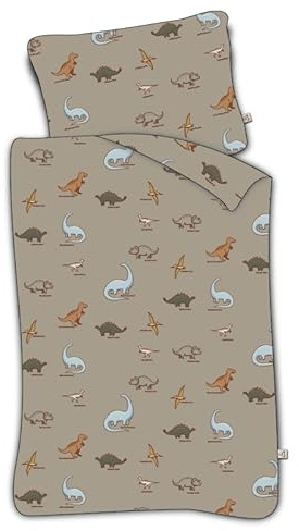BrandMac Parure da letto Dinosauri Names per neonati o letto piccolo, 100% cotone, copripiumino 100 x 135 cm + federa 40 x 60 cm, by Mats