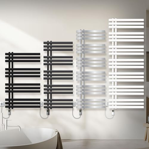 LuxeBath elektrisk badrumsradiator Iron EM 500x1000 mm vit med 600W värmeelement och digital termostat med display Handduksvärmare med värmepatron designad panelradiator för effektiv uppvärmning