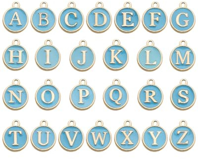 KGDUYC 26pcs A~Z Lettera Ciondoli Dello Smalto Alfabeto Ciondolo Smalto A Doppia Faccia Con Foro Per Braccialetto Fai Da TE Pendenti E Ciondoli Collana Orecchino Monili Che Fanno，ciondoli (Azzurro)