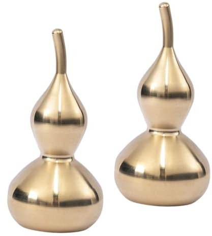 HOMOCONO 2pcs Brass Gourd Statue for Desktop and Home Decor Vintage Chic Design, Auspicious Ornament to Drive Bad Luck, Golden Collectible Figure Sculpture for Wealth and Retro Style