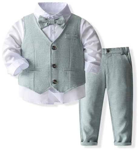 Yaopelky Baby pojke formell kostym set småbarn gentleman outfit väst kostymer med fluga klänning skjorta byxa pojkar bröllopskläder, gRÖN, 18-24 månader