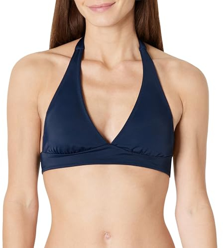 Amazon Essentials Women's Light-Support Tie Halter Bikini Swimsuit Top, Navy, 12