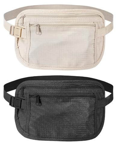 Guduling 2 Pcs Money Belts,Money Belts for Travel Hidden Men,Secure Travel Moneys Belt,Undercover Anti-Theft Moneys Belt for Cash Cards Passport Keys Mobile Phone for Me Women Running Dog Walking