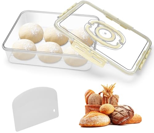 Nagoyuki Pizzaballenbox mit Deckel, Pizzateig Box mit Datumsaufzeichnung, Stapelbar, mit Spachtel, 31.5x24.5x8 cm, Teigwanne für Pizzaballen oder andere Teigarten Bleiben Sie Frisch