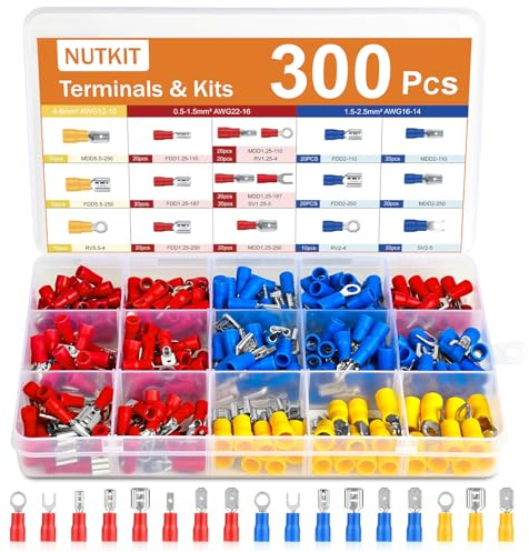 NUTKIT 300 Pcs Electrical Crimp Connectors, 17 Insulated Terminals
