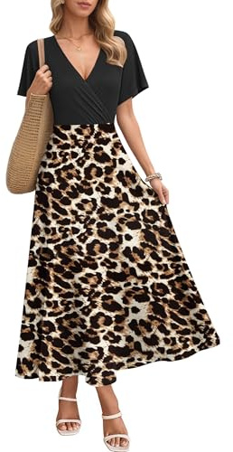 AUSELILY Maxi Dress for Women Summer Dresses Black Leopard L
