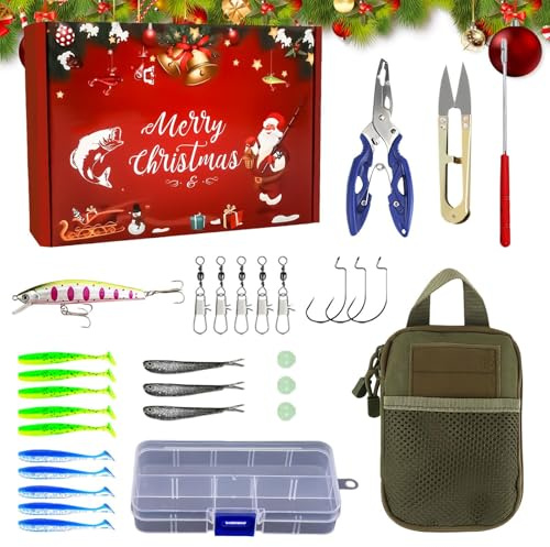 Ensemble De Leurres De Pêche | Accessoires De Pêche pour Noël | Coffret de Matériel de avec Appâts,pour Rivière Lac Étang Pendant Vacances Famille Nuit Matin Camping Road