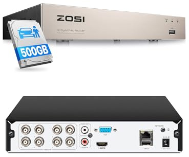 ZOSI 8CH 1080P H.265+ DVR Enregistreur Vidéo Numérique Disque Dur 500 Go, 4 en 1 TVI/AHD/CVI/Analogique Fonctionne avec Caméra Surveillance Analogique, APP Gratuite, Sortie HDMI VGA
