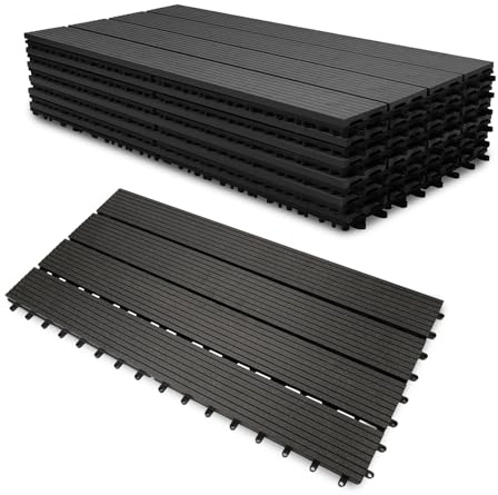 Vkechh WPC terrassplattor, klickplattor terrass och balkongplattor i 30 x 60 cm grå. Terrassbrädor med dränering, 30 stycken (5 m²) som stabil trädgårdsbotten.
