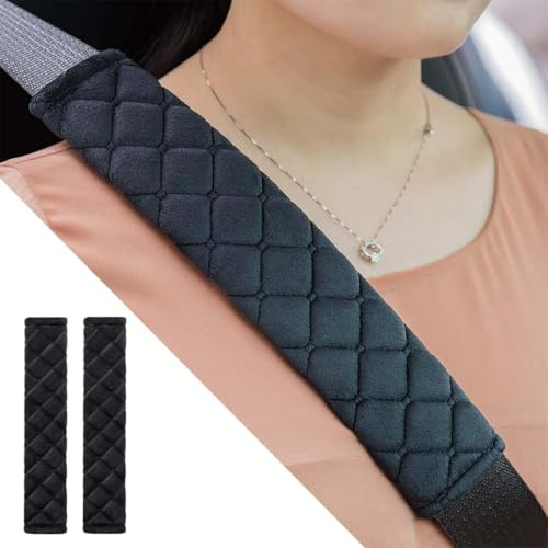 MUNZE Protector Cinturón Coche 2 Piezas Negro 30Cm Almohadilla Cómoda Correa Gancho Viaje