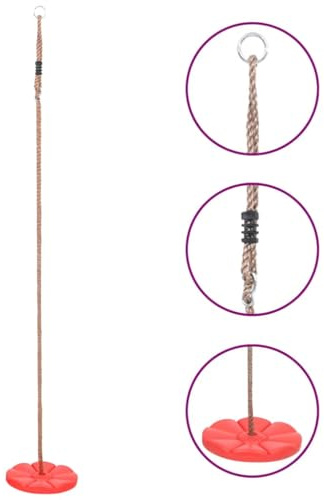 Runheo Balançoire à assiette rouge en polyéthylène 28 x 200 cm, corde réglable, pour arbre, jardin, terrasse et appareil de jeu, jusqu'à 100 kg, pour les enfants de mouvement et d'équilibre
