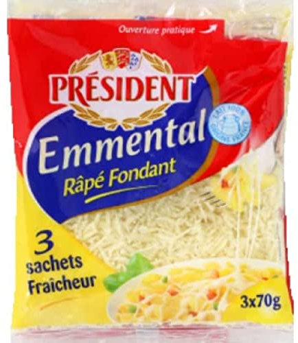 Président Emmental râpé fondant, 28% de matière grasse - Les 3 sachets de 70g