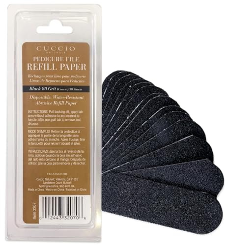 Cuccio Naturale 50-Count Black 80-Grit Pedicure File Refills – Coarse, Water-Resistant, Disposable Abrasive Sheets for Professional Foot Care – Fits Cuccio Stainless Steel Pedicure File