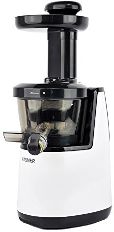 VASNER Slow Juicer Entsafter weiß Saftpresse elektrisch 60 U/min 150 Watt Kaltpresse für Obst + Gemüse Saftbehälter Reinigungsbürste Tropfschutz
