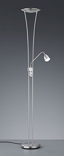 Lampadaire LED élégant en nickel mat 20 W 230 V en métal avec variateur de capteur - Lampe sur pied avec liseuse - Lumière blanche chaude - Pour chambre à coucher, salon - Éclairage intérieur