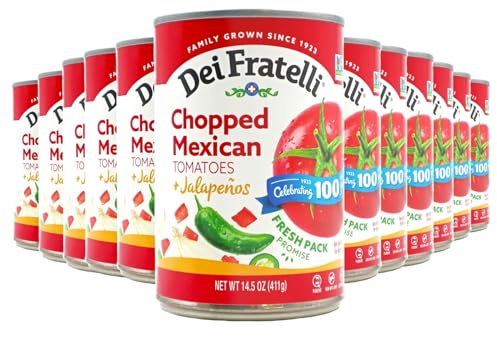 Dei Fratelli Chopped Mexican Tomatoes with Jalapenos (14.5 oz. Cans, 12 pack) - Vine-Ripened – Non GMO, Gluten-Free
