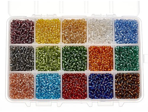PH PandaHall cirka 7 500 st 8/0 3 mm flerfärgade pärlor glasfröpärlor, 15 färger, rund ponnypärlor, små distanser tjeckiska pärlor med 1 mm silverkantade, runda hål för smyckestillverkning