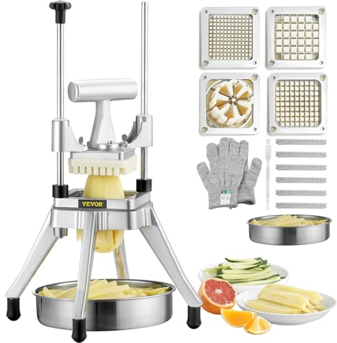 VEVOR Coupe Frites Verticale 22 x 22 x 50 cm Trancheuse à Frites Manuelle Verticale ​Lame Acier Inoxydable Coupe-Fruits à Légume Commerciale Poignée et Bol Pratiques pour Couper les Légumes et Fruits