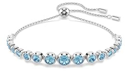Swarovski Imber Bracciale Tennis, Gioiello con Cristalli Cry Blu, Tagli Arrotondati Misti, Montatura a Castone, Chiusura Scorrevole, Placcatura in Tonalità Rodio, 24 x 0,6 cm