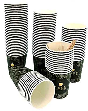 Genérico Pack 100 vasos desechables de cartón para café con paletinas de madera (250ML - SIN TAPA)
