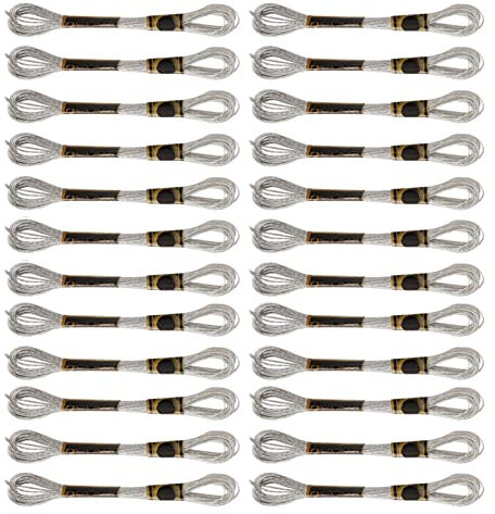 24 Stück Kreuzstichfäden, Silberfarbenes, Glänzendes Stickgarn, 8 Meter, 8 M, Silberfarbenes Garn, Baumwolle, Stickgarn, Kreuzstichgarn