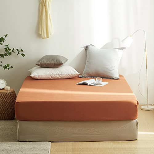 Sedefen Jersey Premium Spannbettlaken 160x200cm Boxspringbett Topper Mikrofaser Superweiches Leintuch Bettlaken Spannbetttuch Karamell Orange für Matratze bis 30 cm hohe