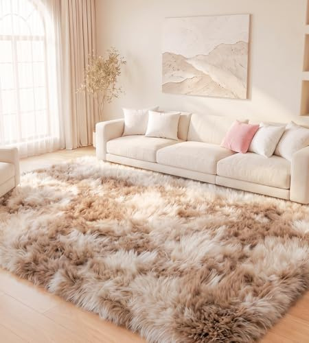 MARATIP Plyschmatta, fluffig rektangulär matta i stor storlek, modern, för barn och flickor, mjuk matta för sovrum/vardagsrum/barnrum (kaki, 160 x 230 cm)