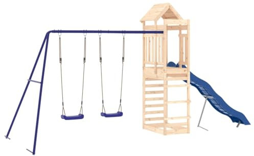 vidaXL Spielturm, Klettergerüst mit Kletterwand Rutsche Schaukel, Kinder Kletterturm mit Sandkasten, Spiel-Zubehör für Garten, Spielgeräte Spielplatz, Massivholz Kiefer
