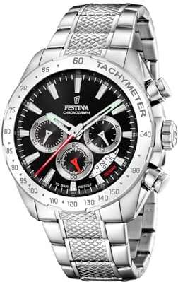 Festina Herren Uhr Analog aus Edelstahl 316L Silber - Quarzwerk - Chronograph - Kalender - Widerstandsfähiges Mineralglas - Wasserdicht bis 10 ATM F20668/4 Timeless Chronograph