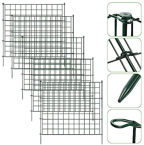 Lospitch Clôture d'étang - 33 pièces - 15 éléments de clôture et 18 barres de fixation - Clôture de jardin en métal - Clôture de jardin - Clôture extérieure - Clôture - Clôture en treillis - Clôture