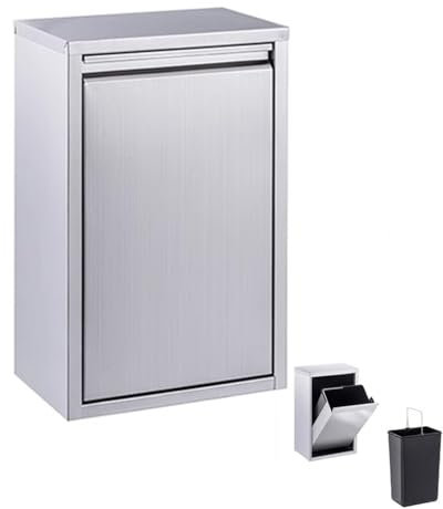 15L Single Pull-Out Trash Drawer Stainless Steel Outdoor Kitchen Trash Can Commercial Wastebasket with Trash Bin for Outdoor Kitchen BBQ Island, 2 Install Methods, Silver