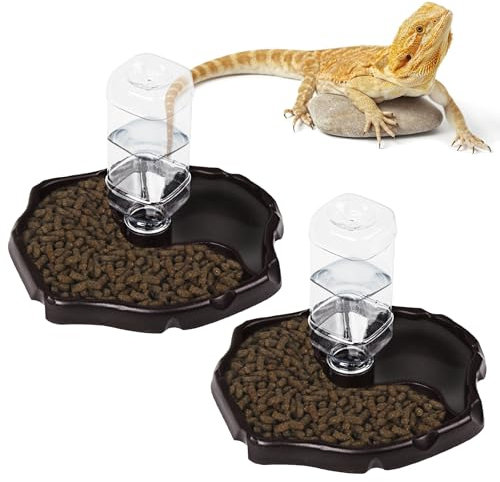 Schildkröten Wasserschale, 2 Stücke Automatisierte Futterspender, Wasser Schüssel, Reptilien Wasserspender, Futterautomat Nassfutter, Terrarium Wasserschale für Schildkröten, Hamster, Eidechse